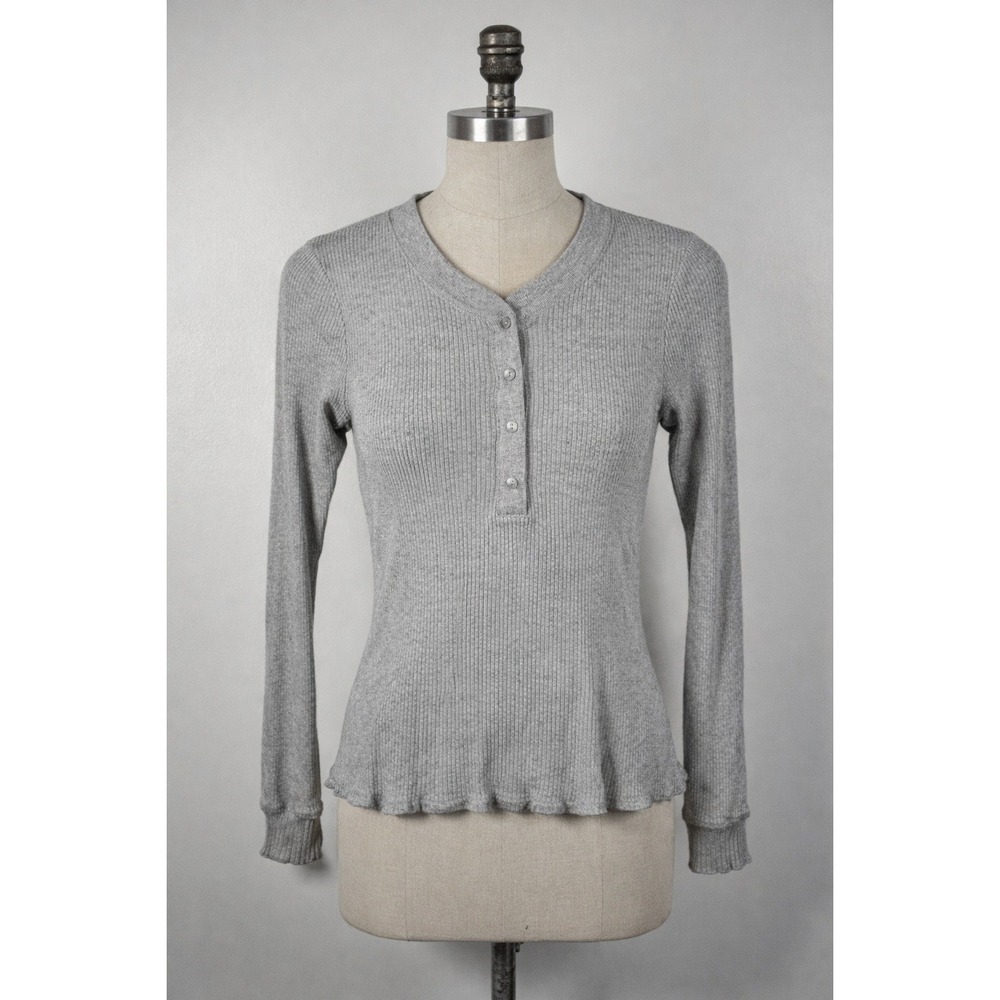 Aerie Ribbed Henley Shirt Women Medium Thermal Knit Minimalist Elena Bella Retro